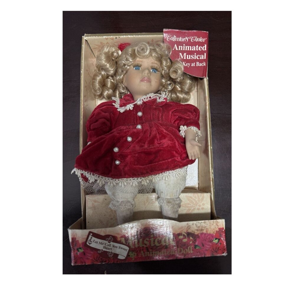 Collector's Choice Animated Musical Bisque Porcelain Blonde Girl Doll in Box